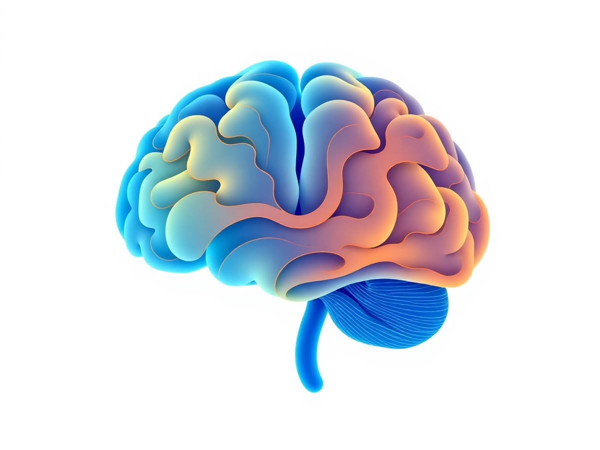 Stylised illustration of a brain in blue and orange gradients